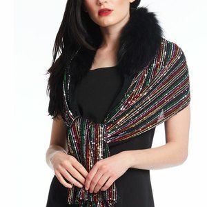 Sequin Scarf with Fox Fur Collar Alberto Makali